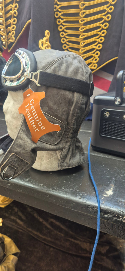Leather flying hat and goggles