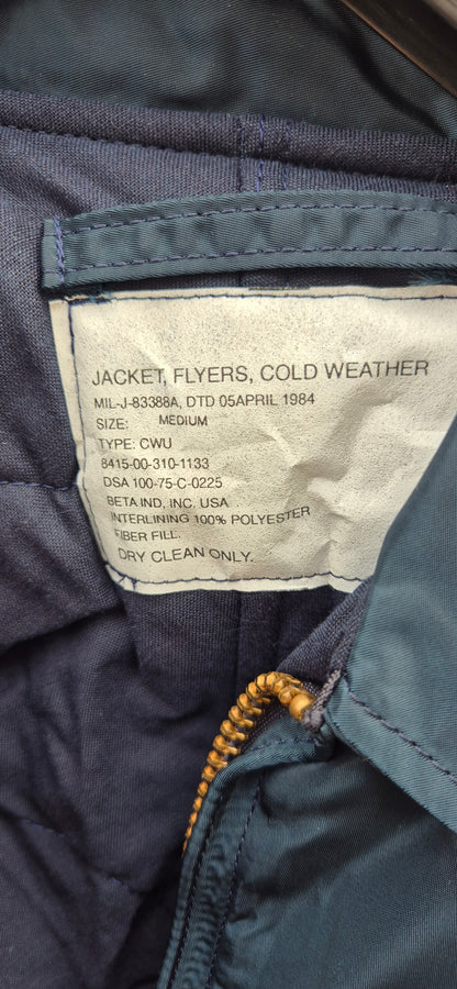 CWU Bomber Jacket Petrol blue .USA manufactured dated 1984 .New .Sizes M,L,XL and XXL